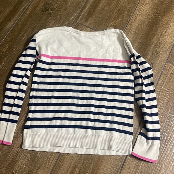 Gap Lightweight Ivory, Navy, & Pink Striped Sweater in size Large (10/11) - Picture 3 of 4
